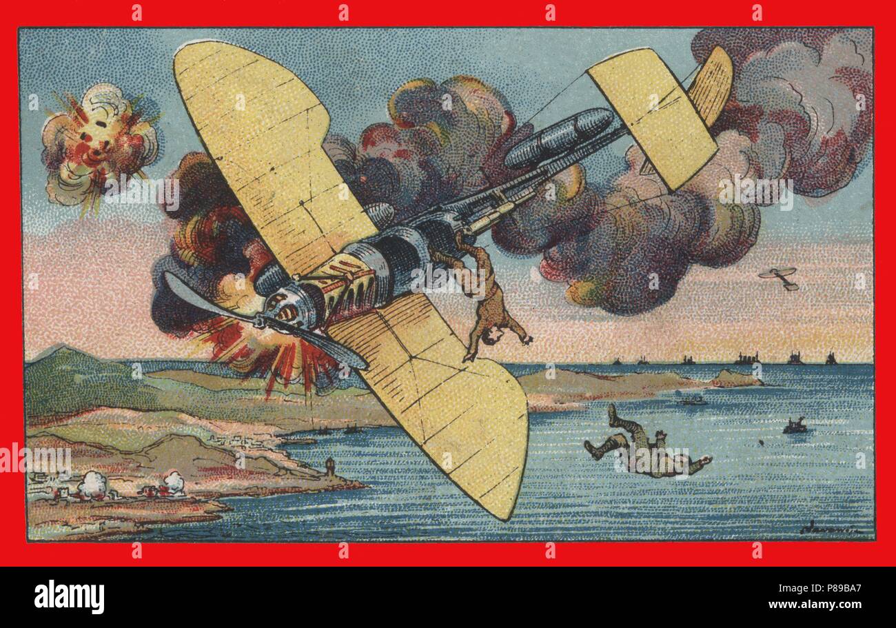 Primera guerra mundial (1914-1918). Hidroplano inglés abatido por las granadas turcas. Stock Photo