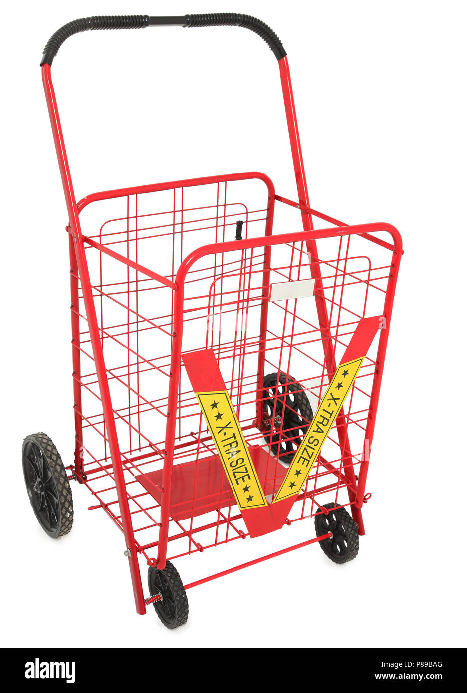 Large Red Push Cart isolated over white background. Stock Photo