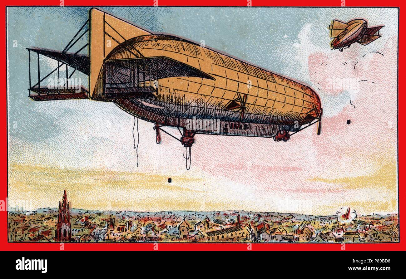 Primera guerra mundial (1914-1918). Zepelines alemanes Taubes bombardeando París. Stock Photo