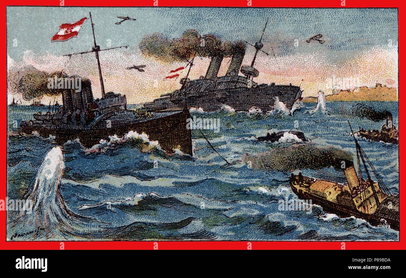 Primera guerra mundial (1914-1918). Dos grandes buques de guerra austríacos fuera de combate. Stock Photo