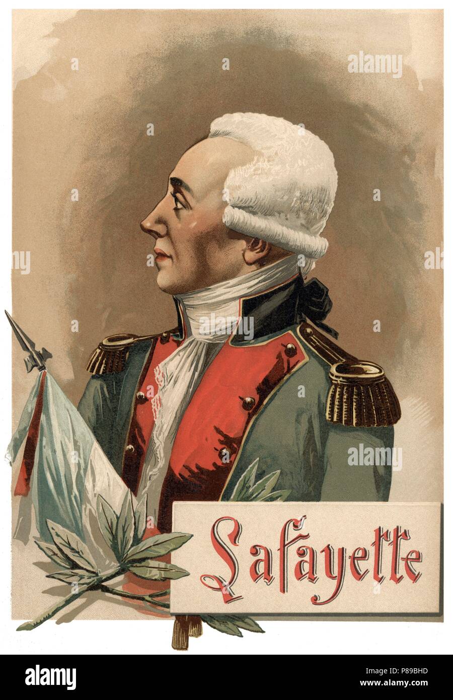Joseph Paul Yves Roch Gilbert de Motier (1757-1834), marqués de La Fayette. Aristócrata, militar y político francés revolucionario. Grabado de 1896. Stock Photo