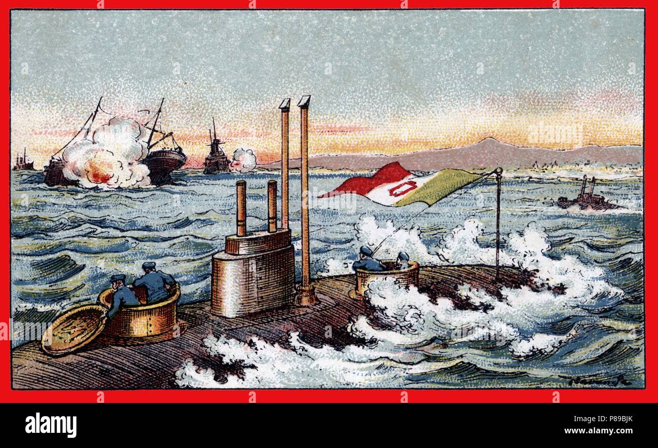 Primera guerra mundial (1914-1918). Buques austríacos torpedeados por sumergibles italianos. Stock Photo
