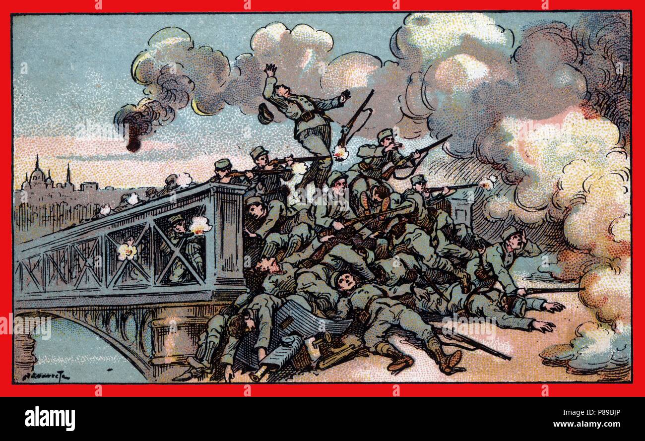 Primera guerra mundial (1914-1918). Encarnizado combate en el puente sobre el río Isonzo, en Görz, entre tropas italianas y austríacas. Stock Photo