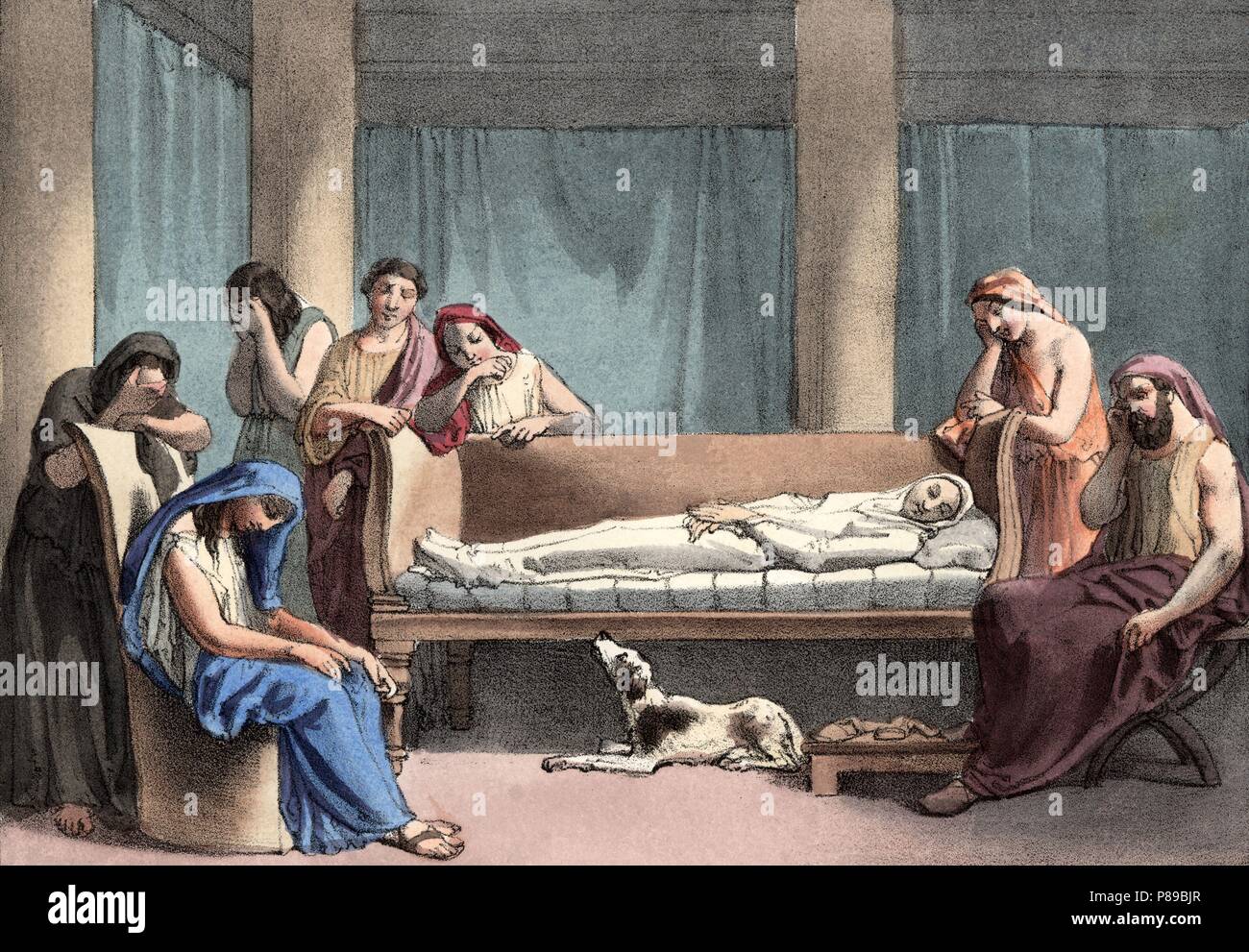Roma. Edad antigua. Duelo familiar por la muerte de una joven romana. Grabado de 1900. Stock Photo