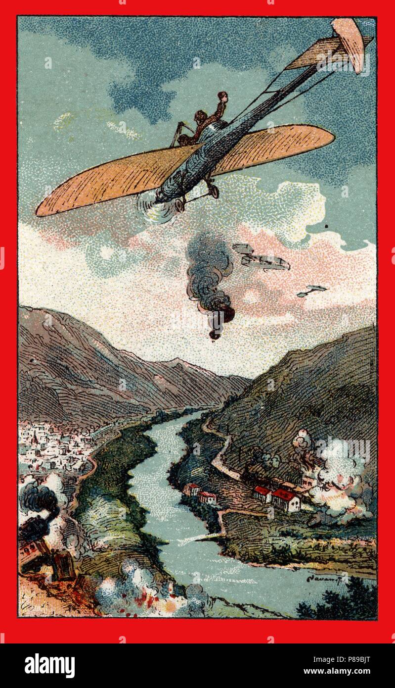 Primera guerra mundial (1914-1918). Aeroplanos italianos bombardean una línea férrea. Stock Photo