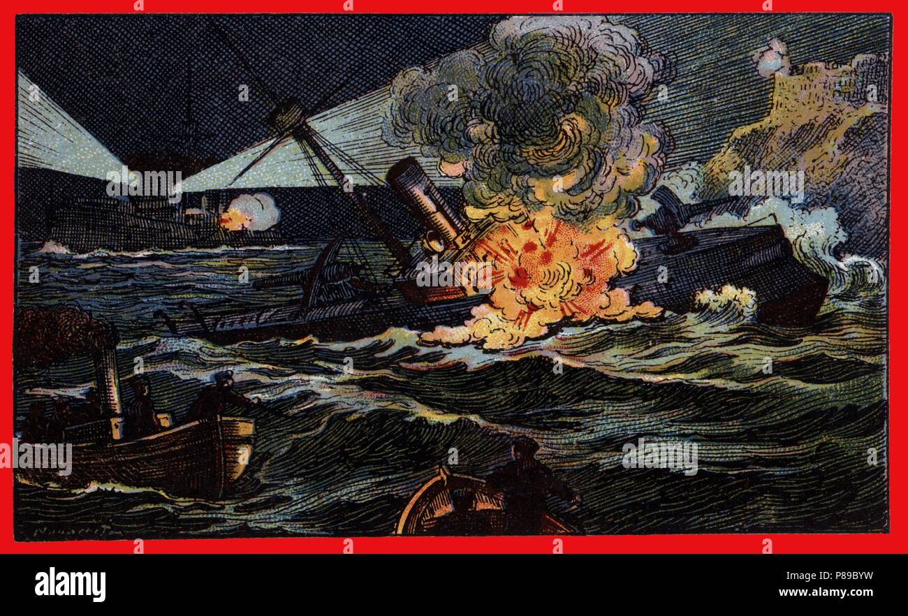 Primera guerra mundial (1914-1918). Destrucción de un torpedero turco por la escuadra inglesa. Stock Photo