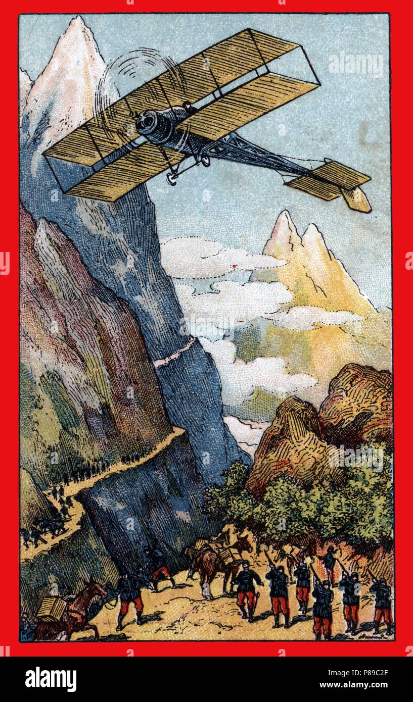Primera guerra mundial (1914-1918). Un avión ruso sobrevolando las posiciones de los austríacos. Stock Photo