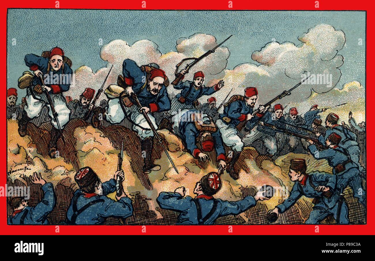 Primera guerra mundial (1914-1918). Asalto a una trinchera turca por las tropas coloniales de los aliados. Stock Photo