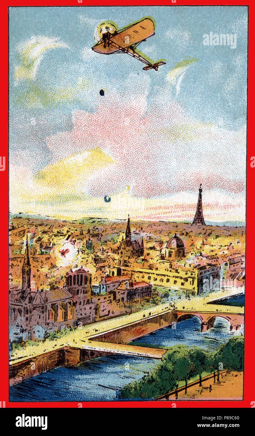 Primera guerra mundial (1914-1918). París bombardeado por un aeroplano. Stock Photo