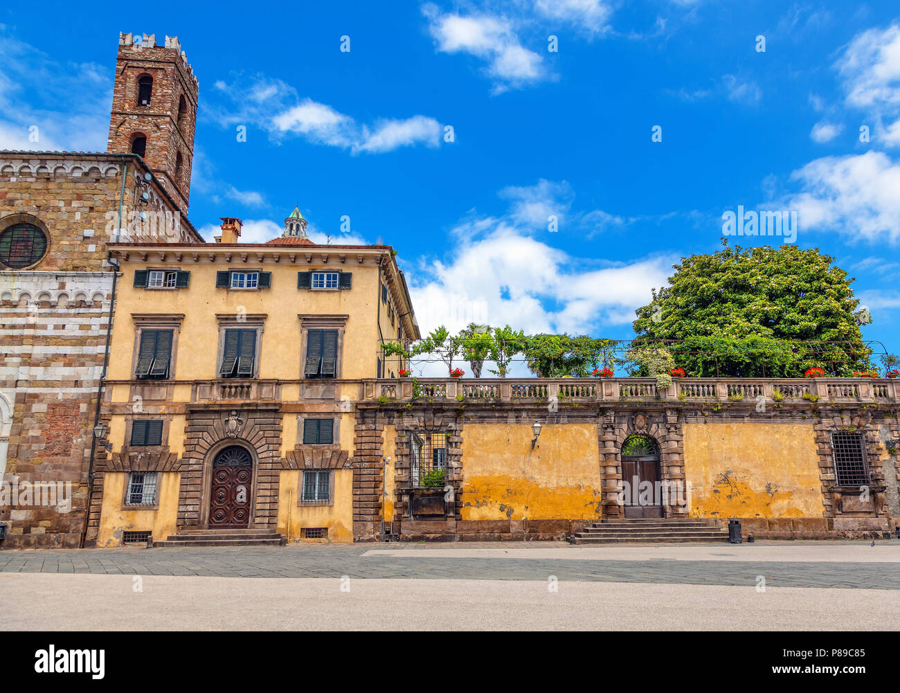 The square of St. Martino in the ancient italian town of Lucca. Stock Photo