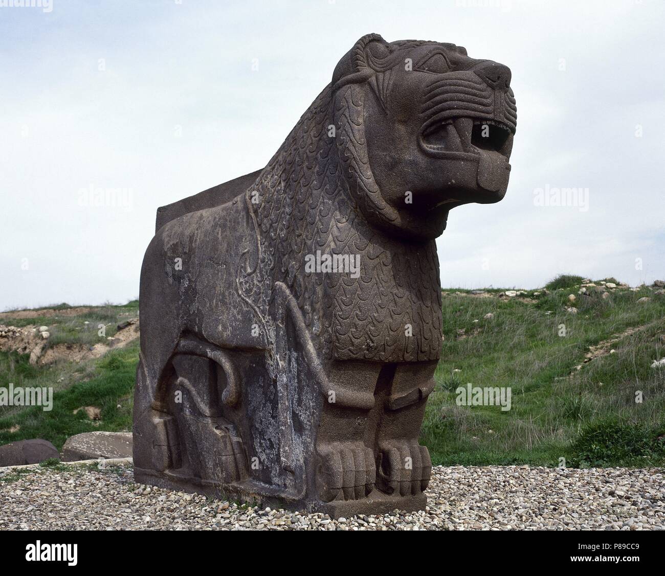 Colossal basalt lion. Ain Dara. Archaeological site. Syro-Hittite. Iron Age. 1300-740 BC. Stock Photo