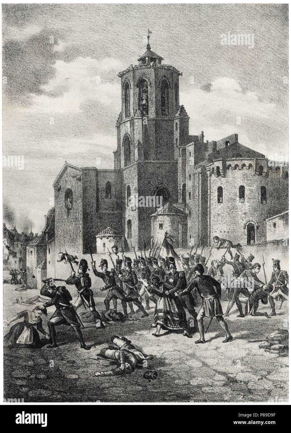 Historia de España. Entrada de los franceses en la ciudad de Tarragona el 28 de junio de 1811. Grabado de 1880. Stock Photo