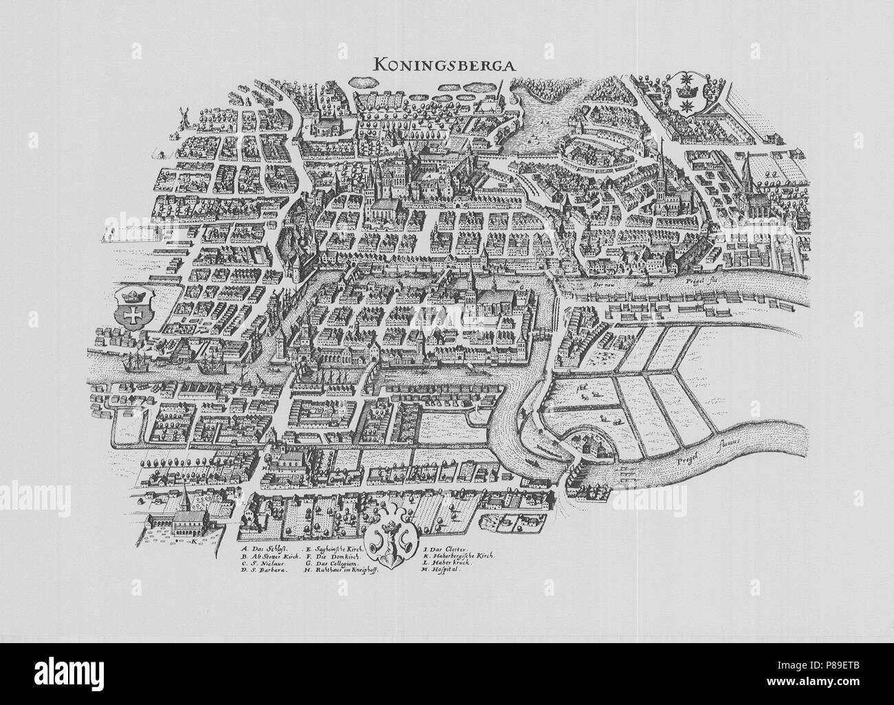 Map of Koenigsberg. Koenigsberg bridges. Museum: Russian State Military History Archive. Stock Photo