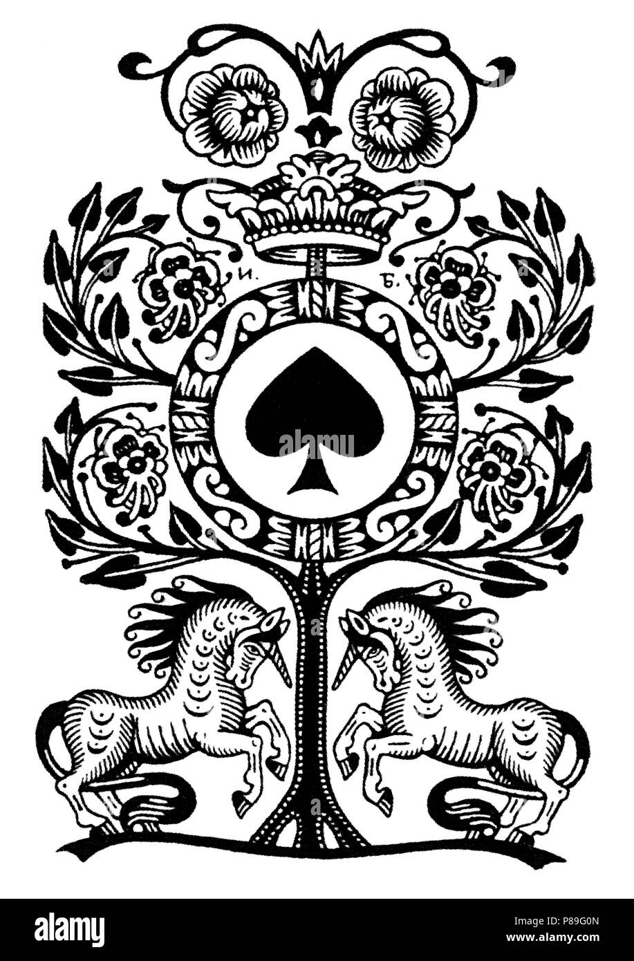 Playing card design. Museum: State Russian Museum, St. Petersburg. Stock Photo