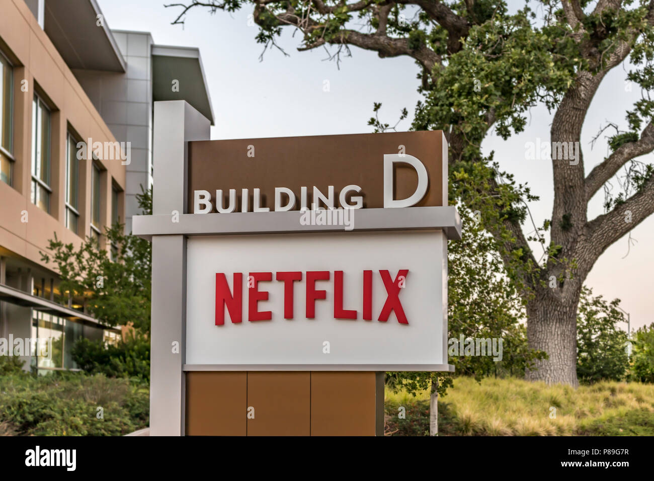 Town of Los Gatos, California, USA - June 28, 2018: Netflix Building D, on their new campus in the beautiful Town of Los Gatos, CA. Stock Photo