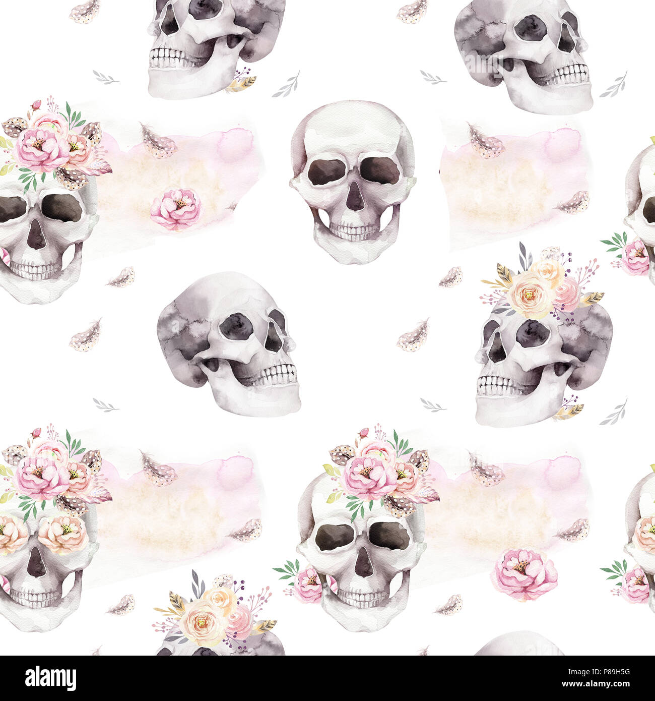 https://c8.alamy.com/comp/P89H5G/vintage-watercolor-patterns-with-skull-and-roses-wildflowers-and-flowers-hand-drawn-illustration-in-boho-style-floral-skull-wallpaper-day-of-the-d-P89H5G.jpg