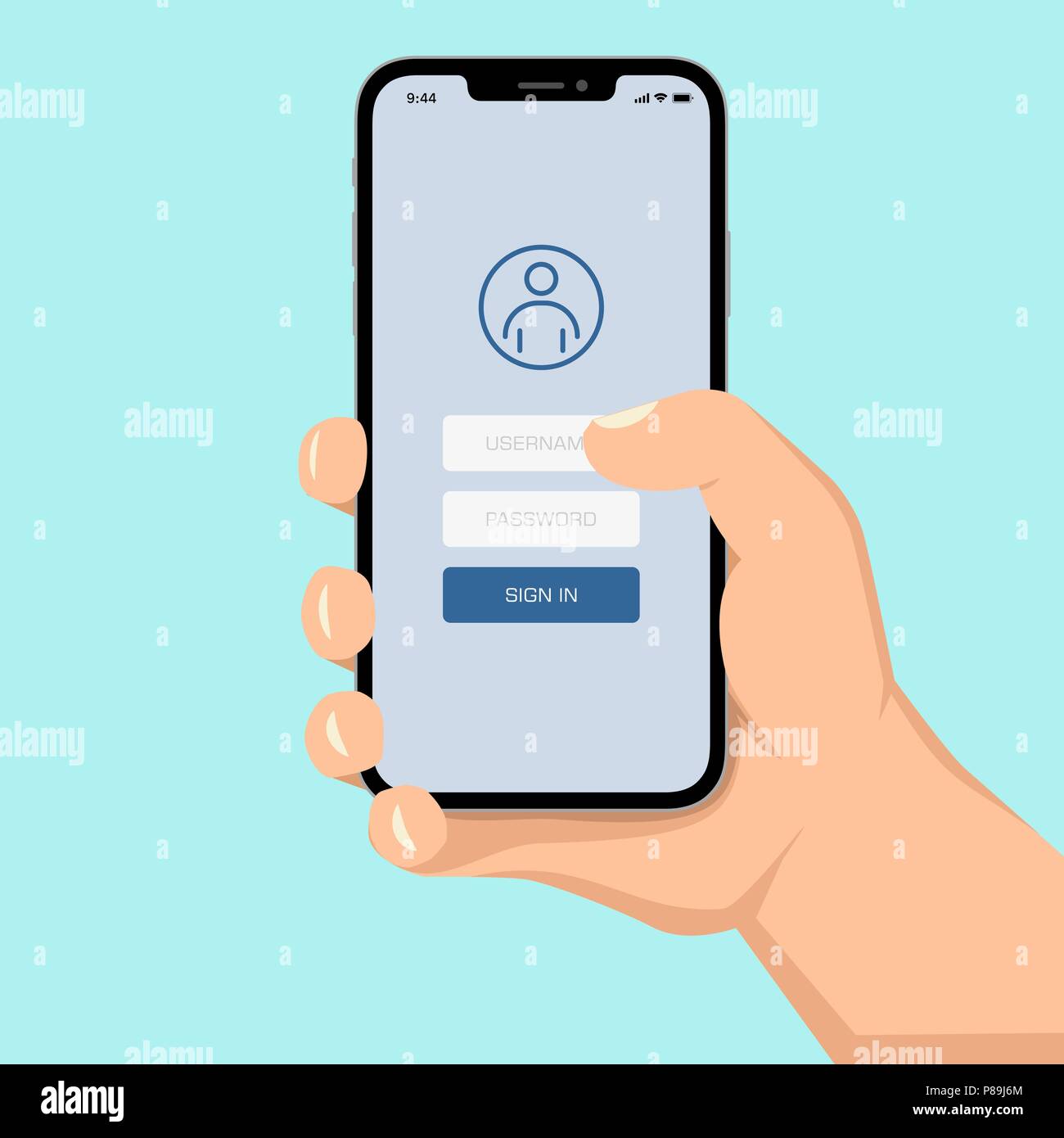 Human Using Mobile App Sign In Brutal human hand holding smartphone with sign in application ui flat ...