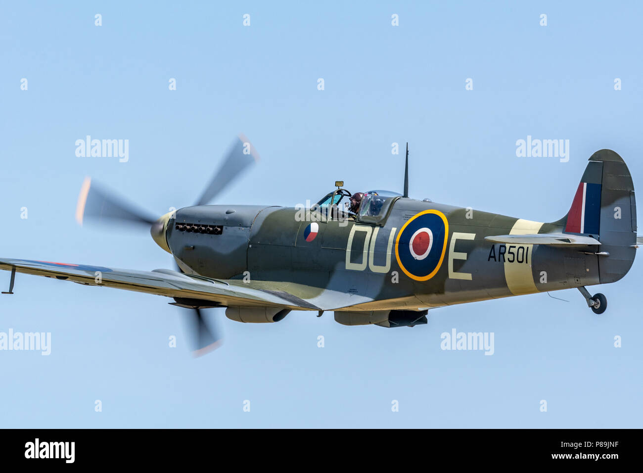 The Shuttleworth Collection's clipped wing Supermarine Spitfire displays at the Military Pageant at Old Warden Stock Photo