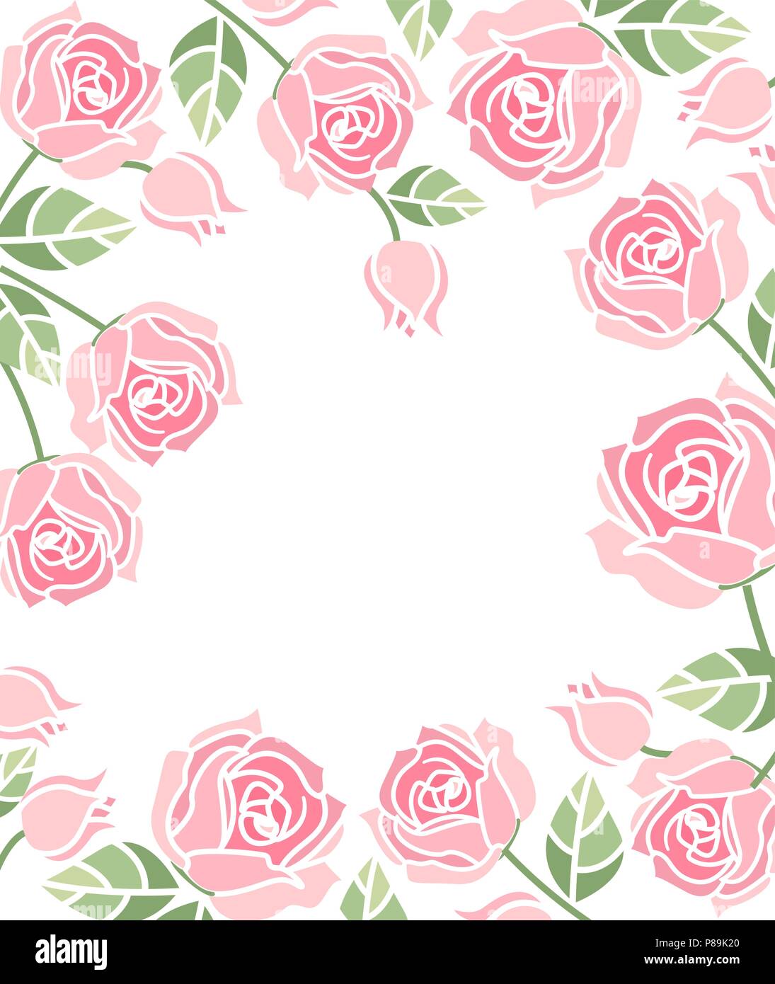 Vector illustration of a background with pink roses, decorative frame ...