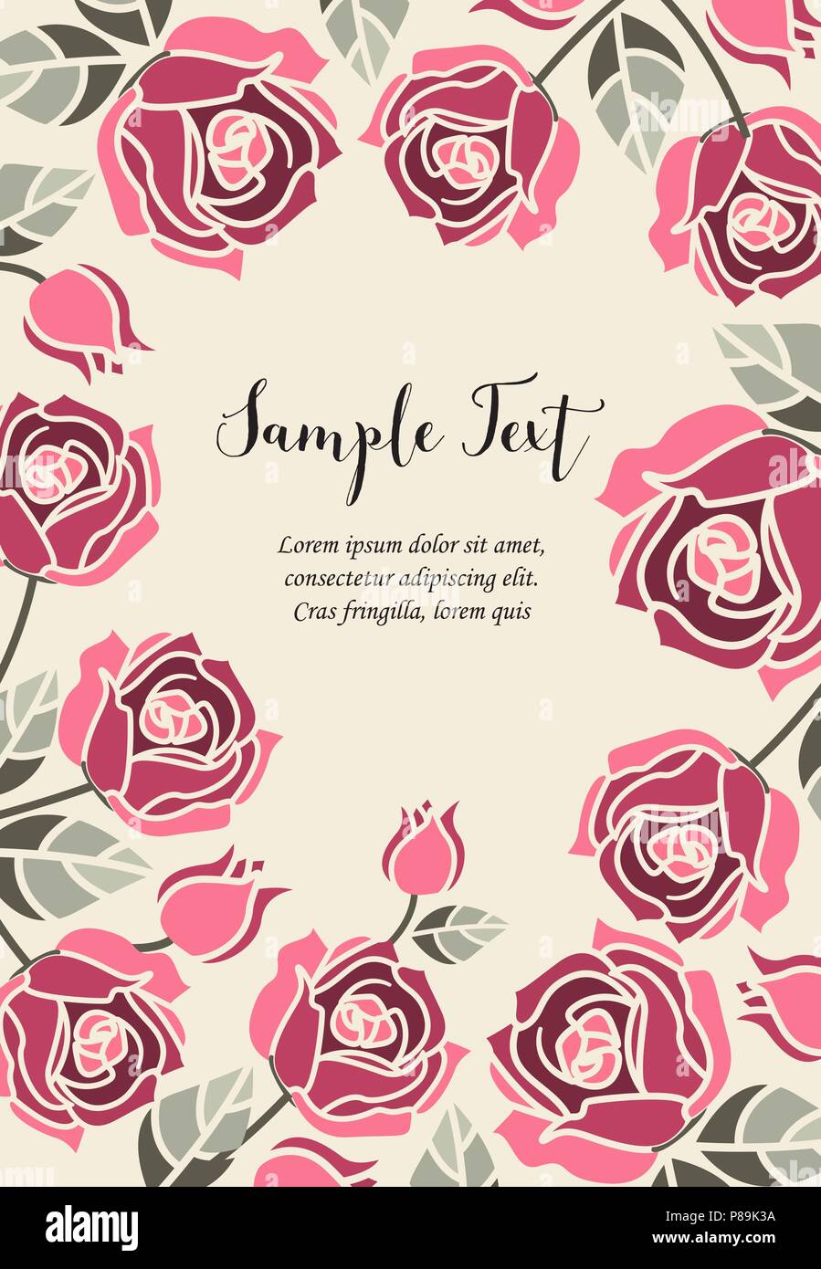 Vector illustration of a background with red roses, decorative frame ...