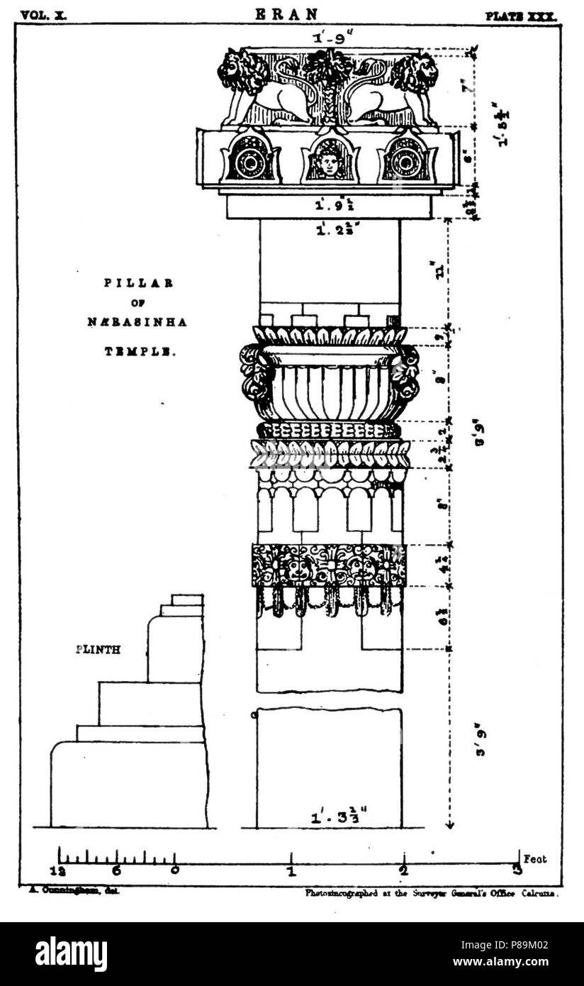 5th century Narasimha Hindu temple pillar Eran Madhya Pradesh. Stock Photo