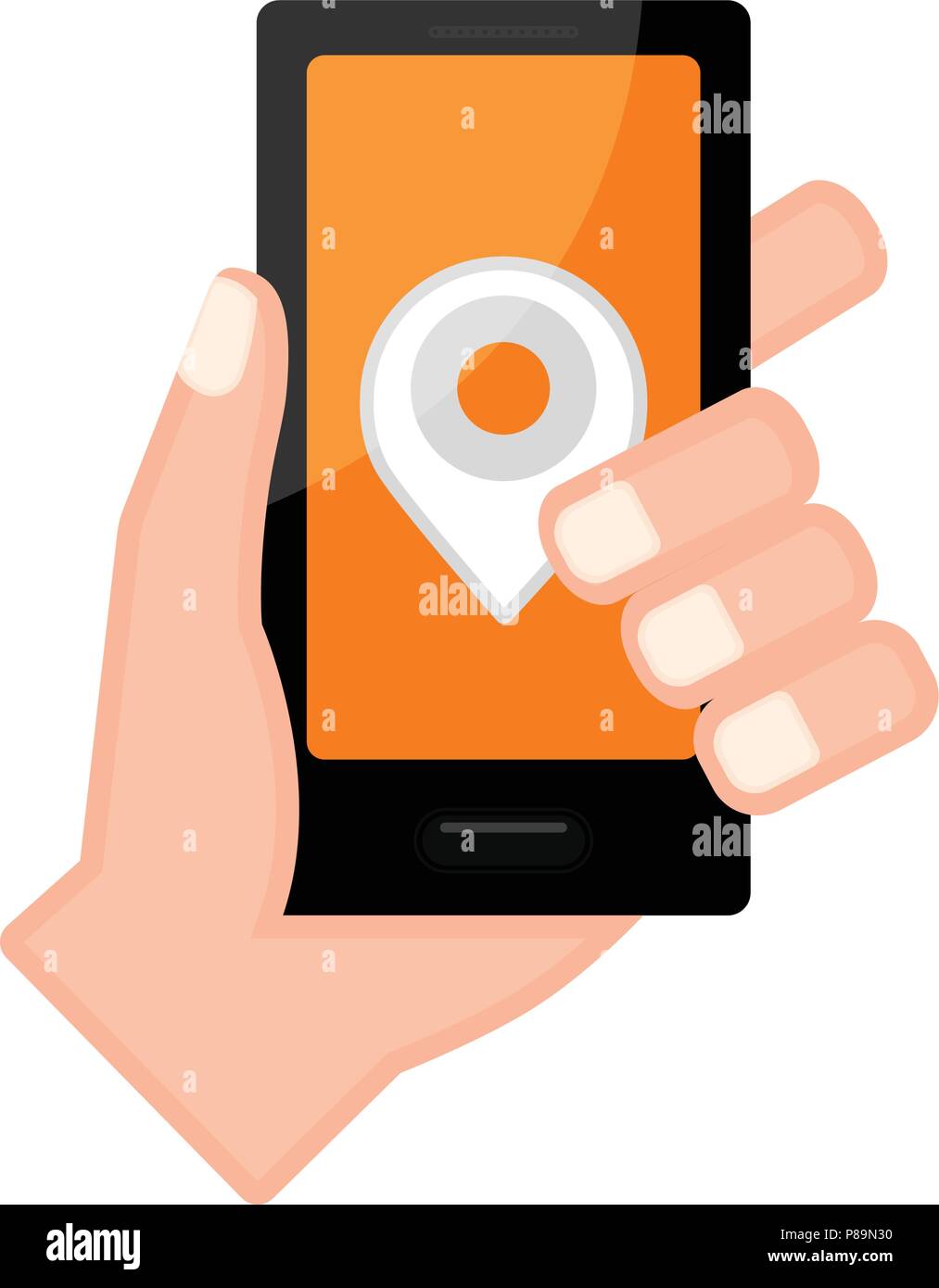 Hand holding a smartphone with a pin icon Stock Vector Image & Art - Alamy
