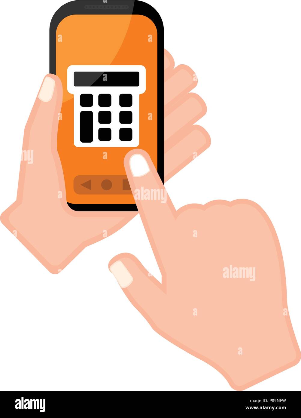 Hand holding a smartphone with a calculator app Stock Vector