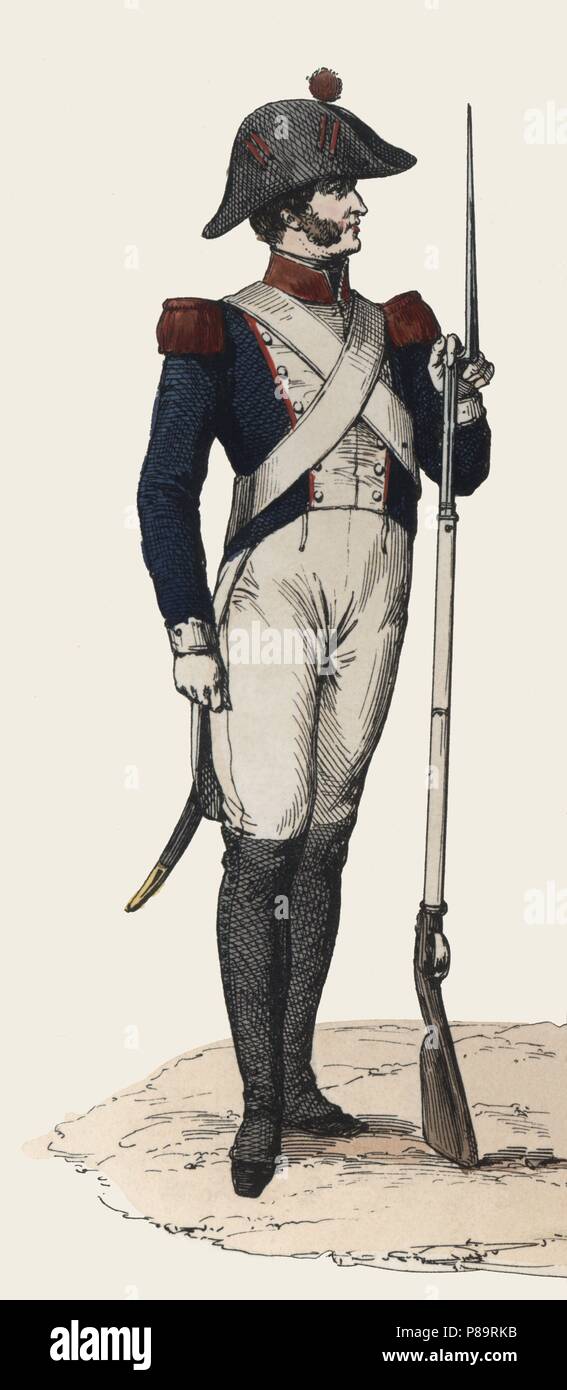 Francia. Uniforme militar. Cazador de la Guardia Nacional en 1815. Grabado de 1850. Stock Photo