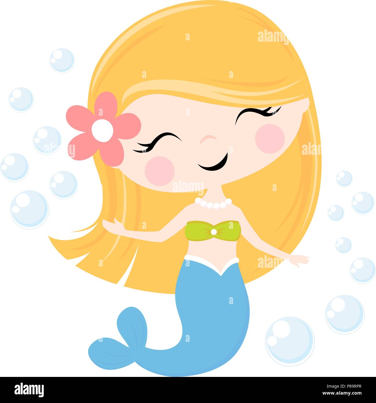 cute little mermaid illustration isolated on white, design for baby girl and children Stock Vector