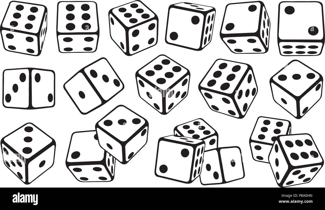 Set of dice in different positions isolated on white Stock Vector
