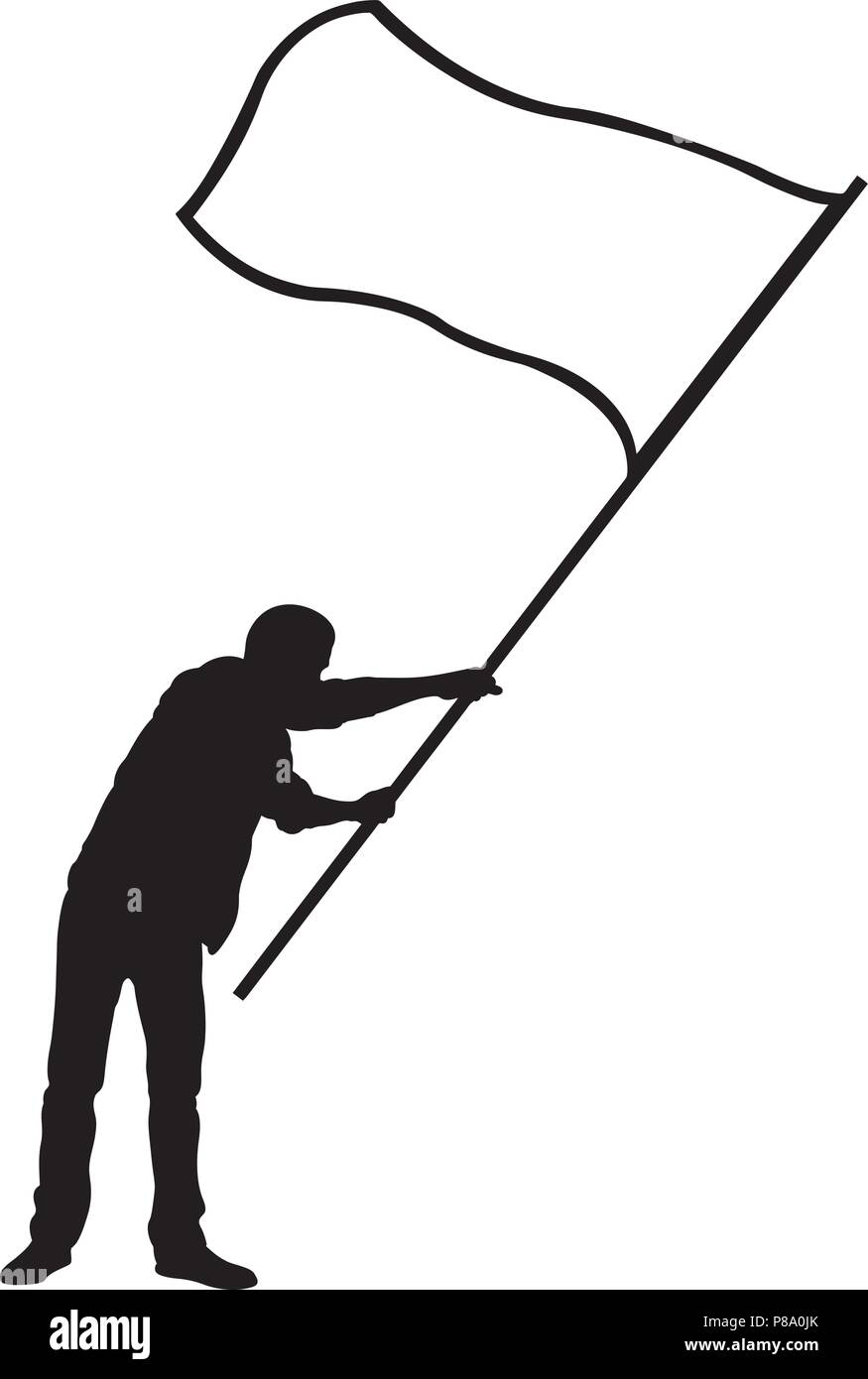 Silhouette of man waving flag isolated on white Stock Vector Image
