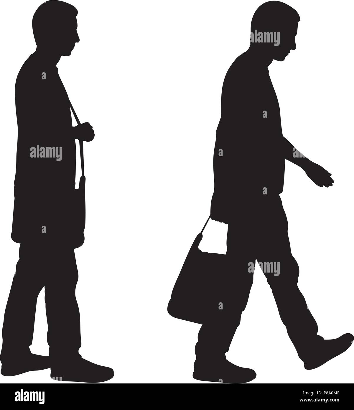Silhouettes of men walking with bag isolated on white Stock Vector ...
