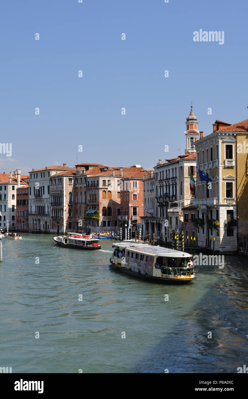 Water buses, or vaporetti, on the Grand Canal in Venice Stock Photo
