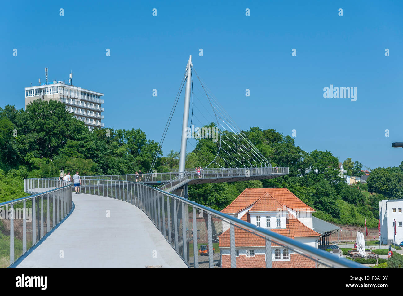 Pedestrian bridge at the harbour, Sassnitz, Rügen, Mecklenburg-Western Pomerania, Germany Stock Photo