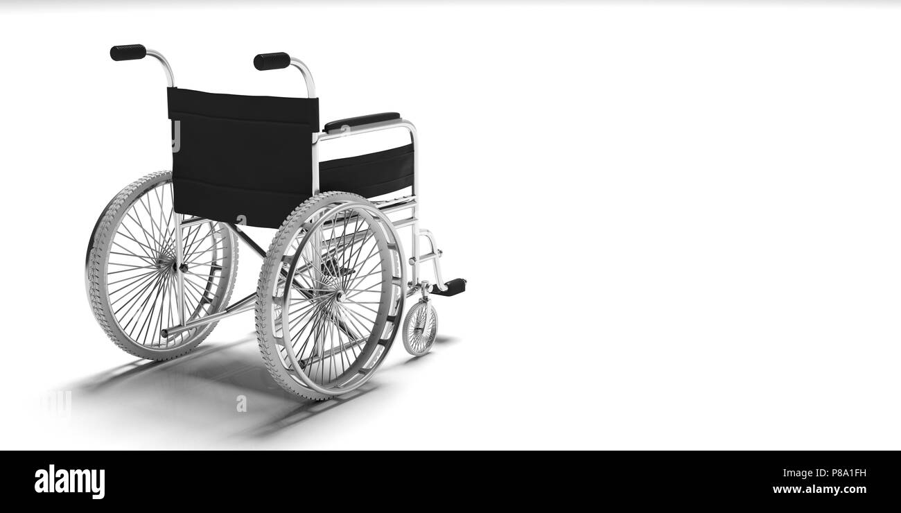 Wheelchair empty, isolated on white background, copy space, view from behind. 3d illustration Stock Photo