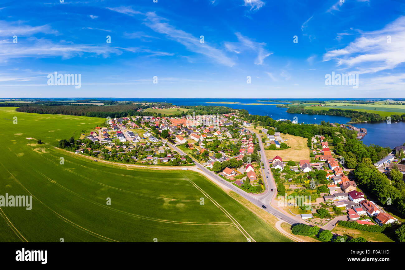 Harbour entrance to Müritz Lake, aerial view, Röbel, Mecklenburg Lake District, Mecklenburg-Western Pomerania, Germany Stock Photo