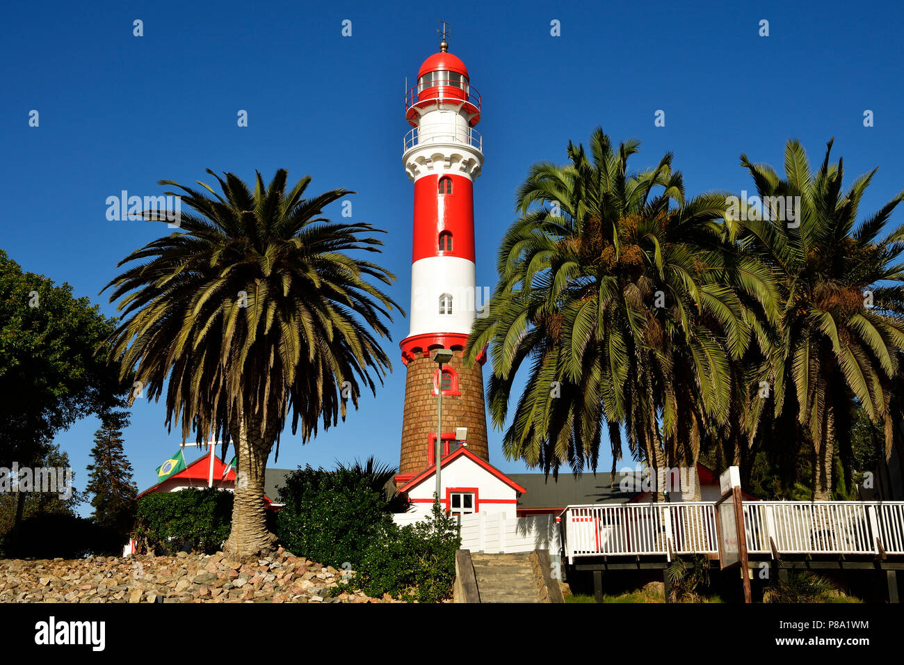 Lighthouse at the pier, Swakopmund, Erongo region, Namibia Stock Photo
