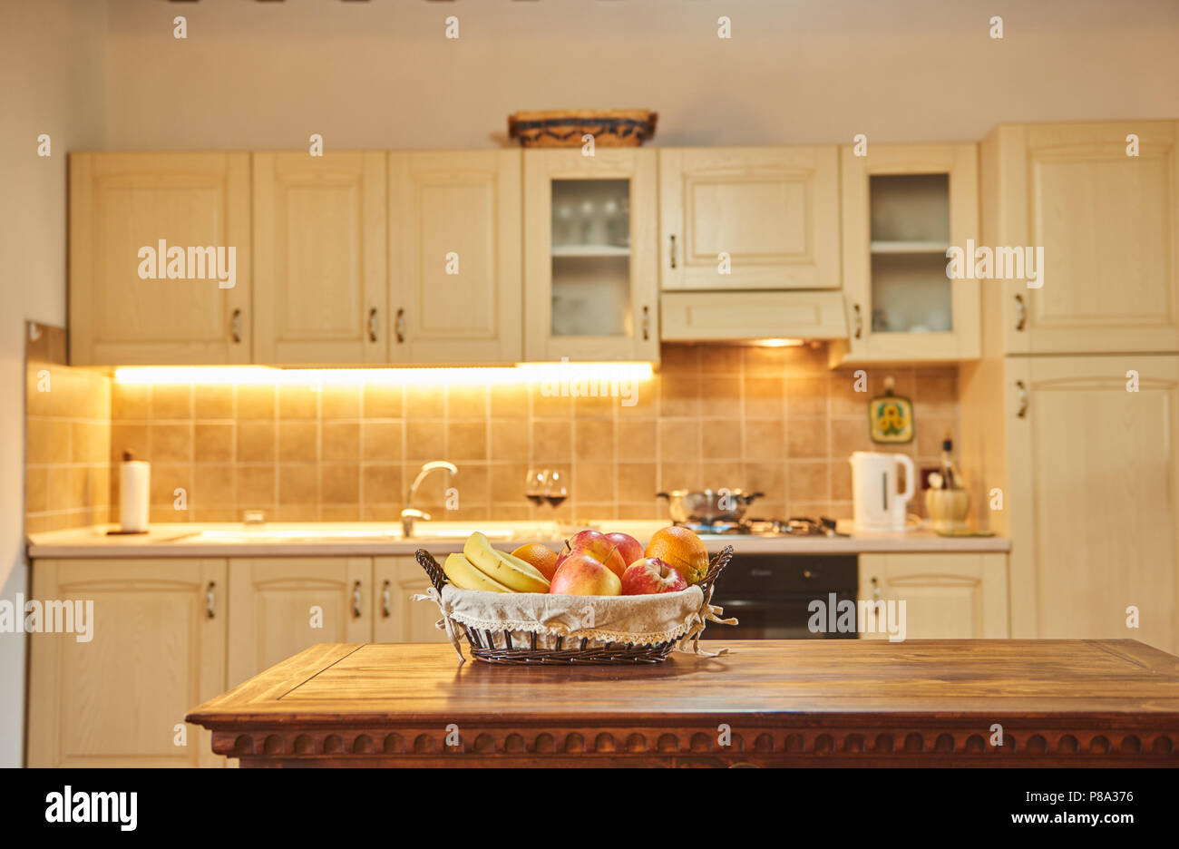 Kitchen interior with desk space Stock Photo - Alamy