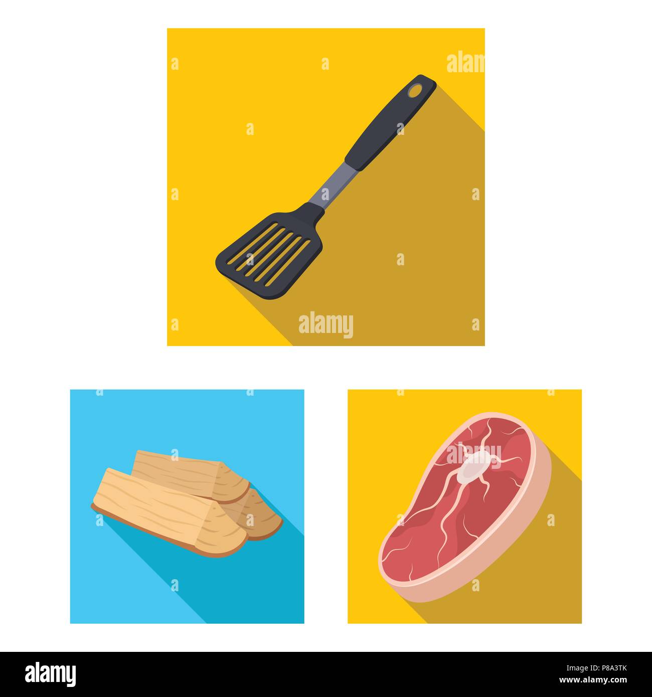 Barbecue and equipment flat icons in set collection for design. Picnic ...