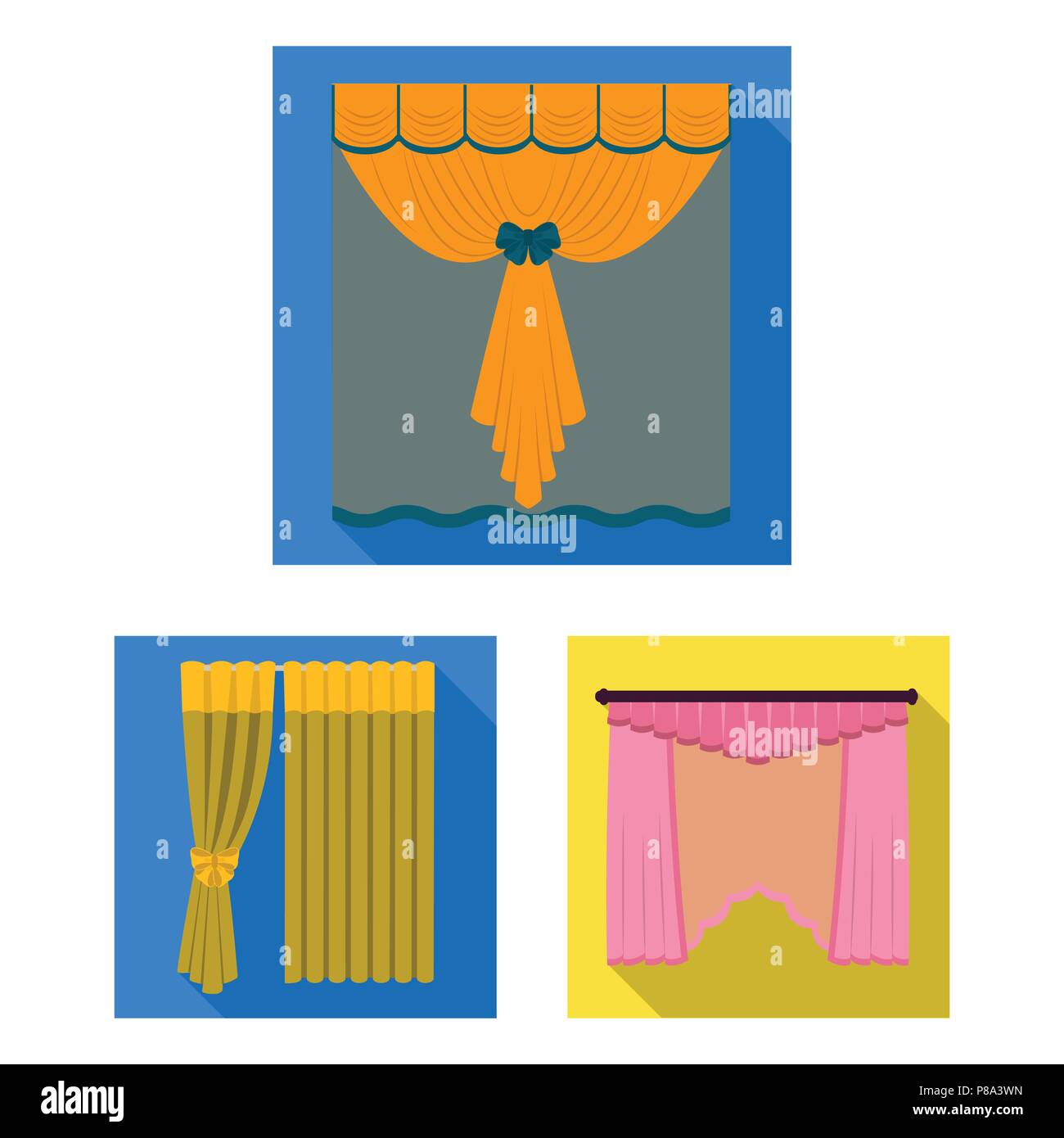 Different kinds of curtains flat icons in set collection for design. Curtains and lambrequins