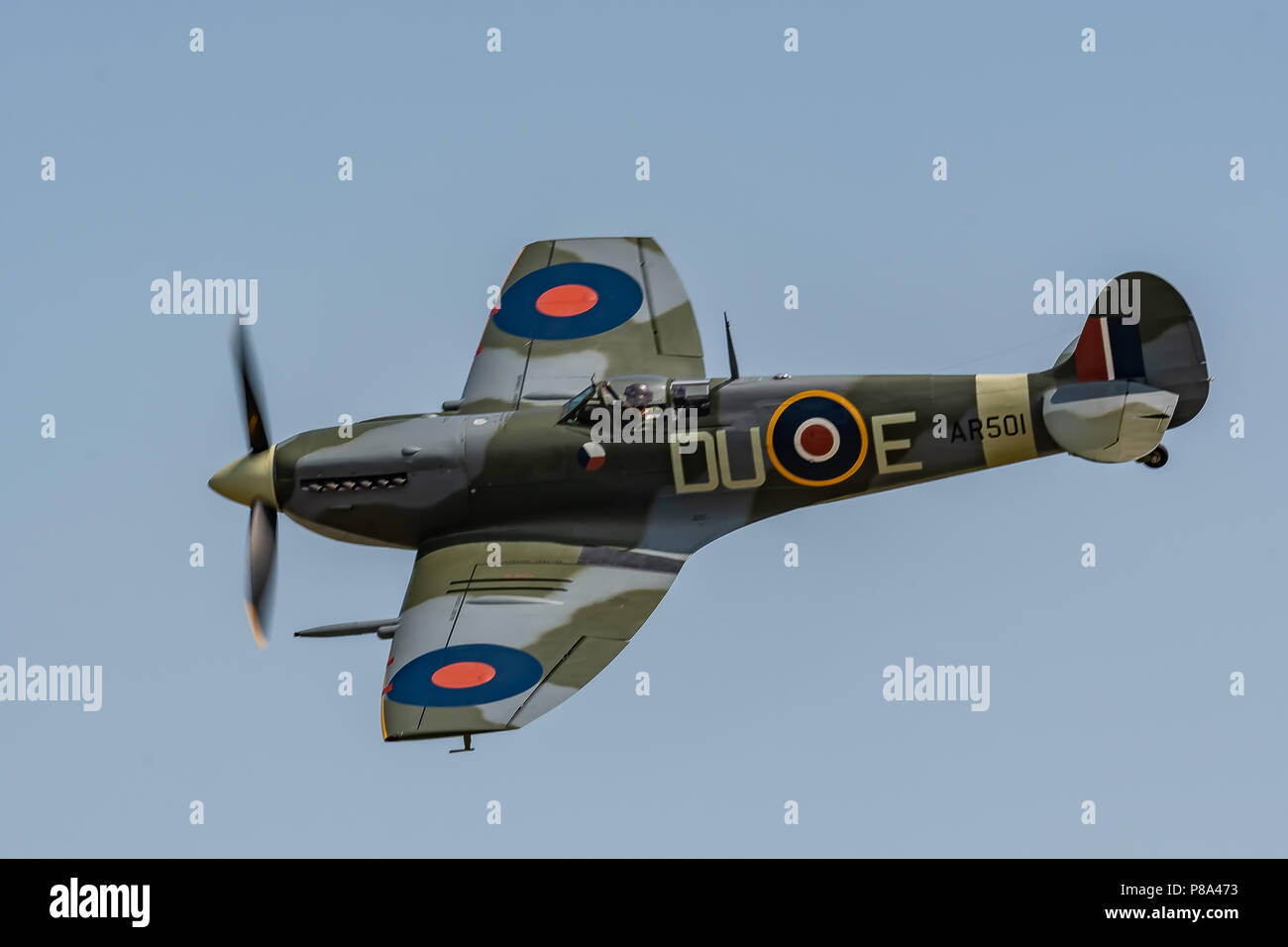 The Shuttleworth Collection's clipped wing Supermarine Spitfire displays at the Military Pageant at Old Warden Stock Photo