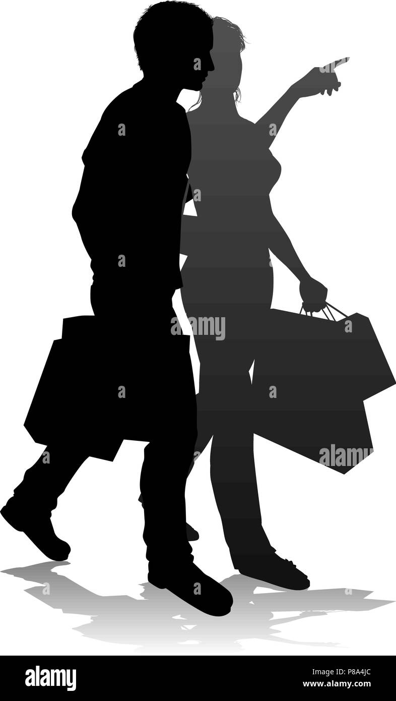 Young Couple Shopping Silhouettes Stock Vector