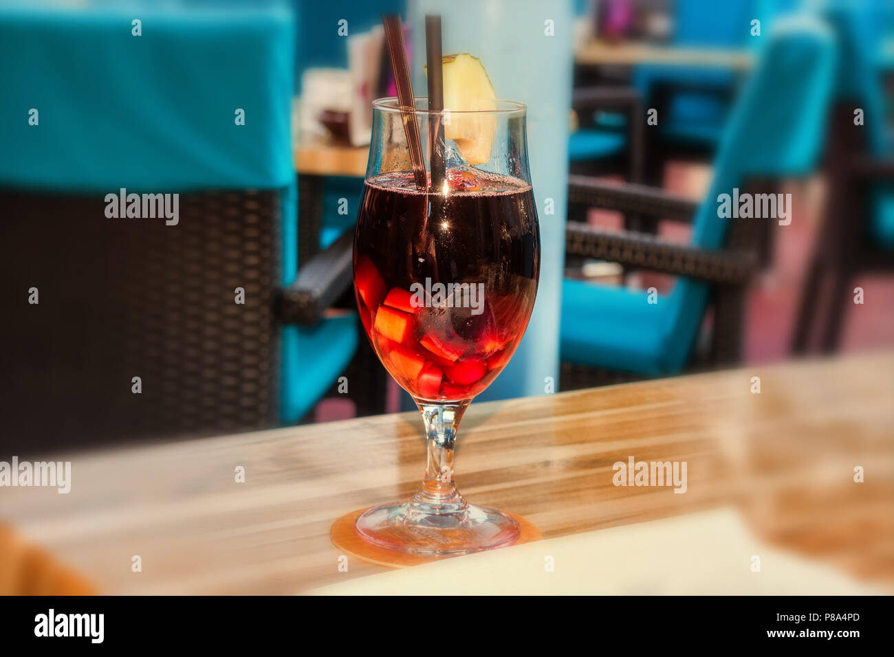 Colorful cocktail on the table of a bar in the restaurant. Stock Photo