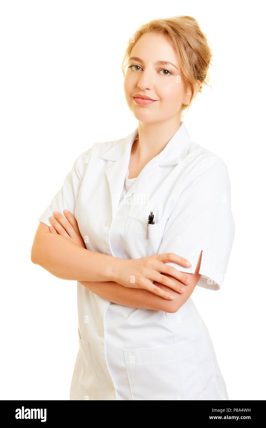 Young woman as a nurse from outpatient care service Stock Photo