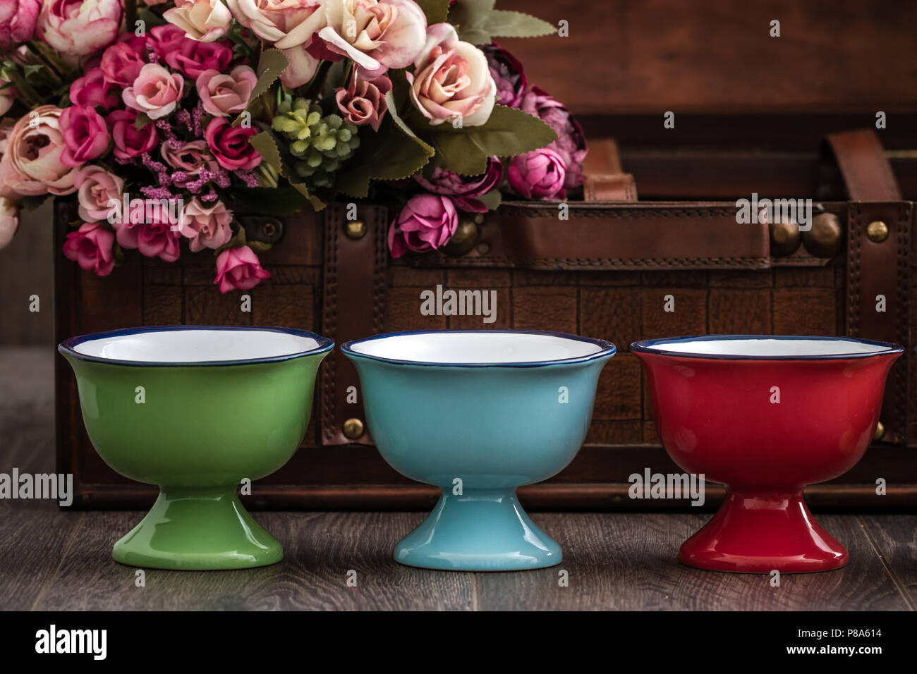 Colorful porcelain ice cream bowls with enamel look Stock Photo Alamy