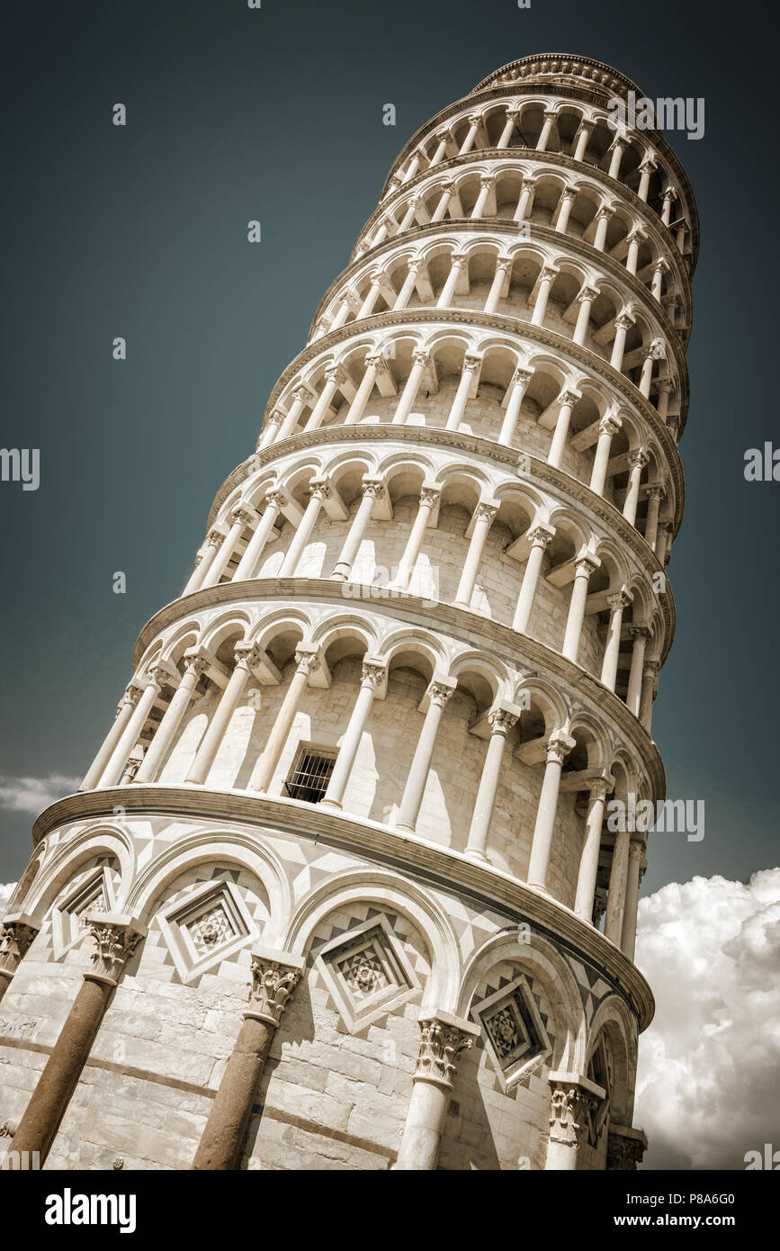 Leaning tower of Pisa vintage style, Tuscany, Italy Stock Photo