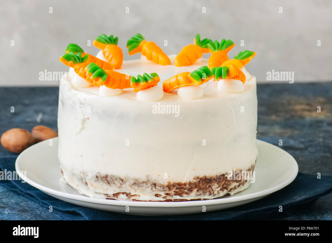 Homemade Carrot Cake With Cream Cheese Frosting Decorated With