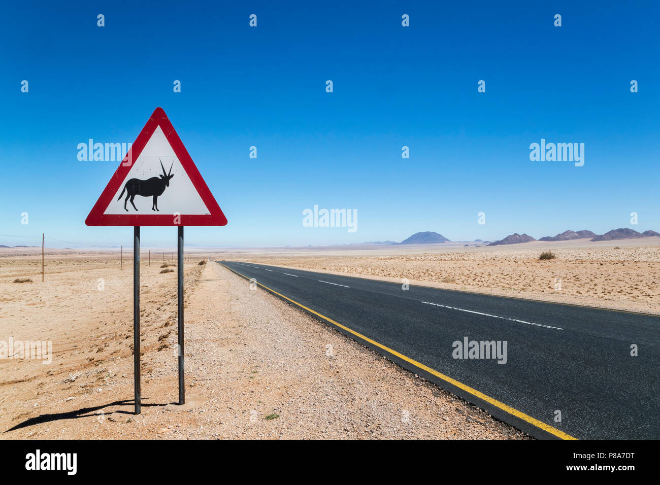 Road sign warning of wild animals, Namibia, February 2017 Stock Photo