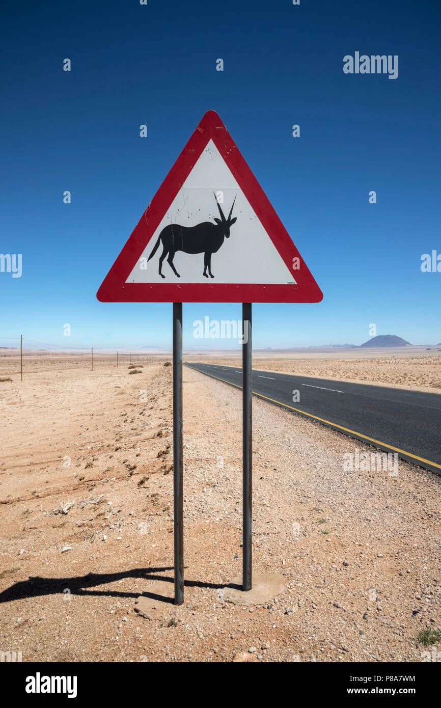 Road sign warning of wild animals, Namibia Stock Photo