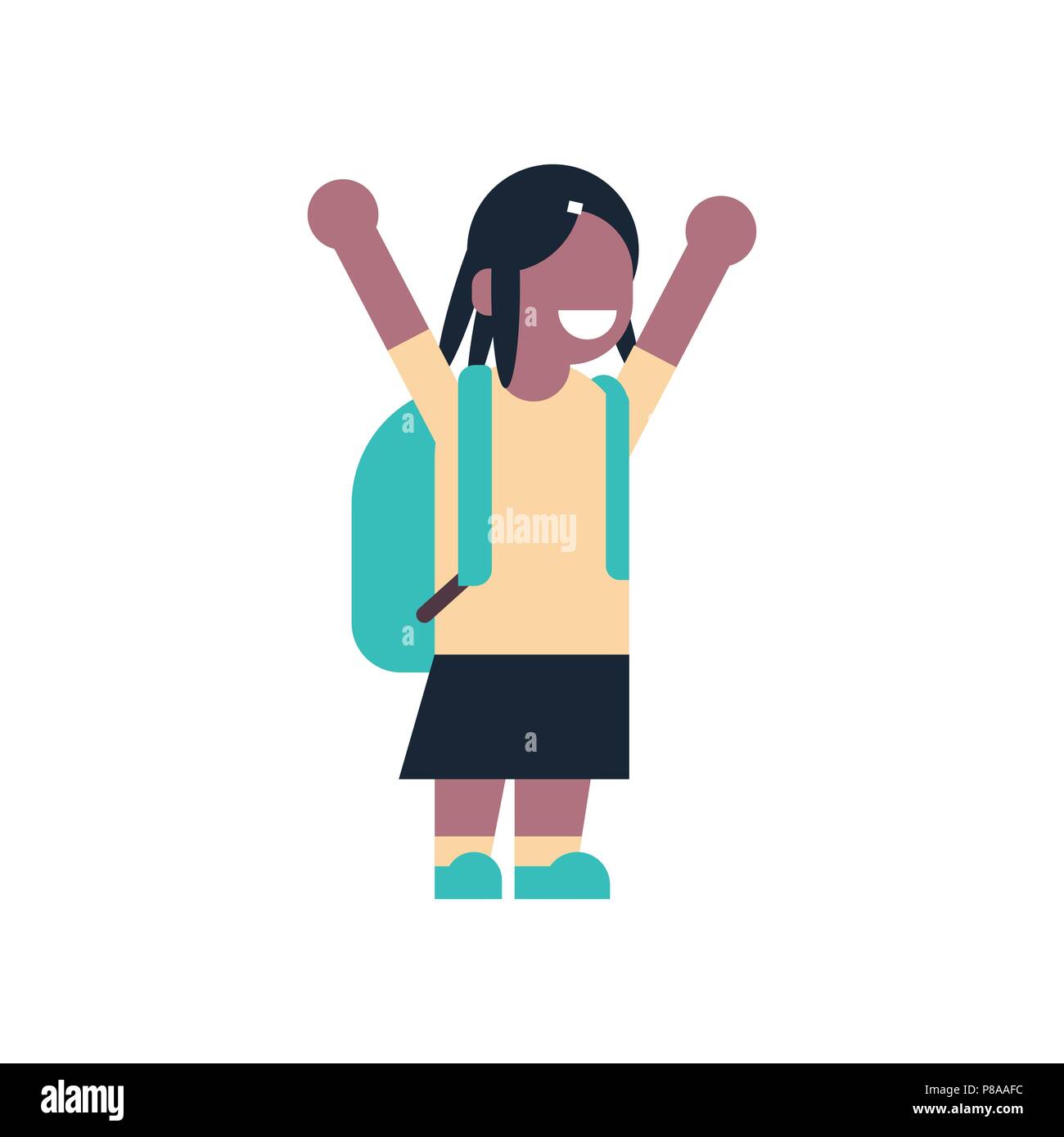 african american girl backpack raising hand up school children isolated